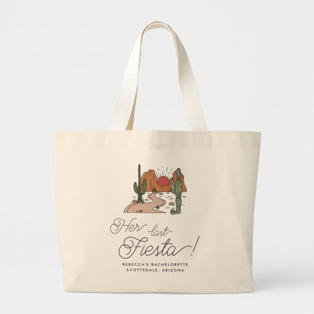 Minimal Desert Fiesta Bachelorette Weekend Large Tote Bag (Front)