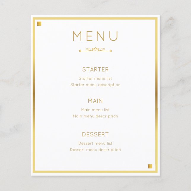 Minimal Design Gold Border Wedding Event Menu (Front)
