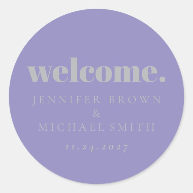Minimal Design Lavender Silver Welcome Classic Round Sticker (Front)