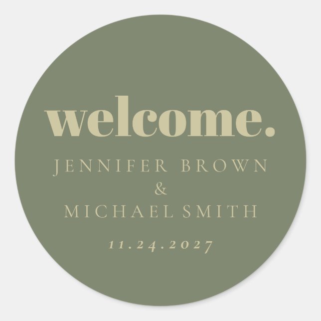Minimal Design Sage green Welcome Classic Round Sticker (Front)
