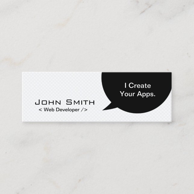 Minimal Dialogue Web Developer Mini Business Card (Front)