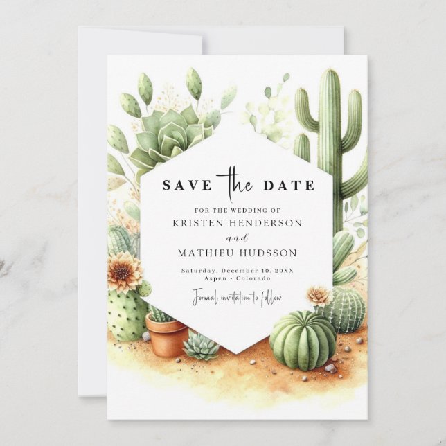 Minimal Digital Cactus Wedding Save The Date (Front)