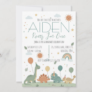 Minimal Dinosaur 3rd Birthday Party Neutral Boho Invitation