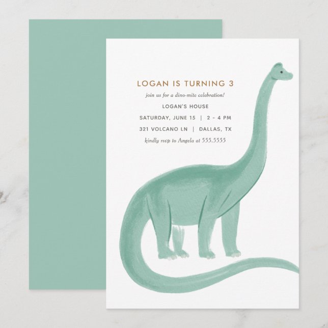 Minimal Dinosaur Birthday Party Invitation (Front/Back)