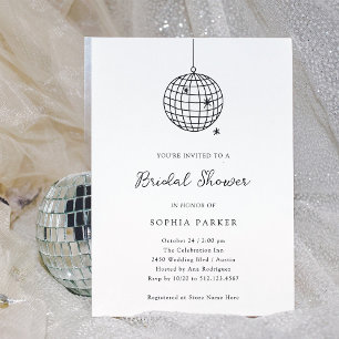 Minimal Disco Ball   Black and White Bridal Shower Invitation