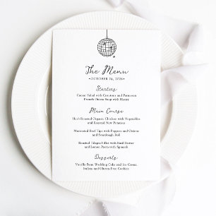 Minimal Disco Ball   Black and White Wedding Menu