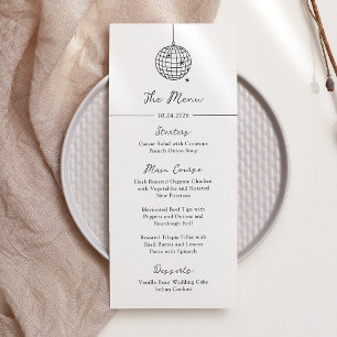 Minimal Disco Ball   Black and White Wedding Menu
