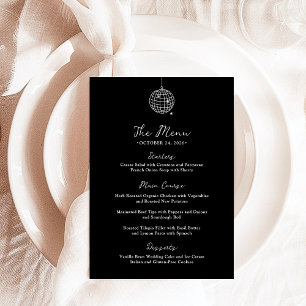 Minimal Disco Ball Dark Black Wedding Menu