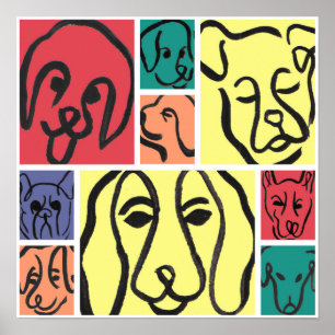 Minimal Dogs Line Art Collage Poster