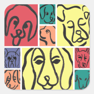 Minimal Dogs Line Art Collage Square Sticker