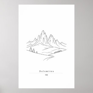 Minimal Dolomites Line Art Italian Mountain Poster