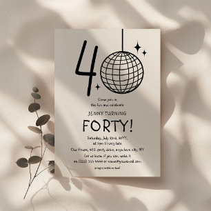 Minimal Doodle 40th Disco Ball Birthday  Invitation