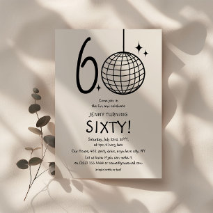 Minimal Doodle 60th Disco Ball Birthday Invitation