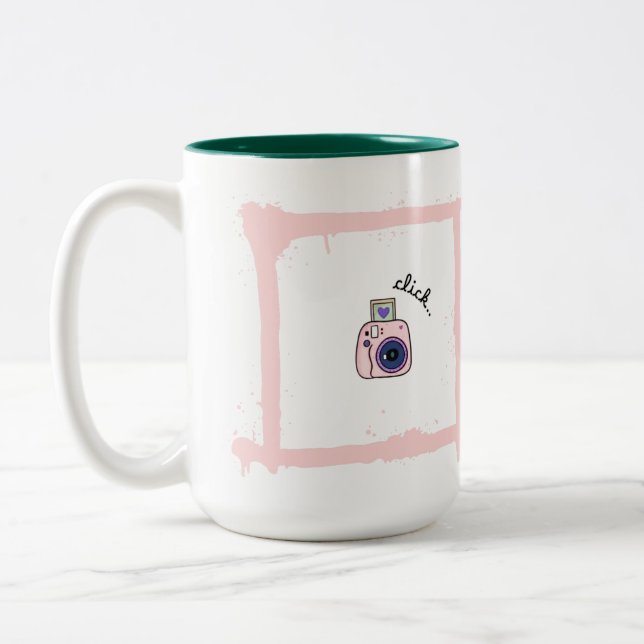 Minimal Doodle Camera Click Art Design Two-Tone Coffee Mug (Left)