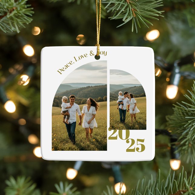 Minimal Double Sided Arch Two Photo  Ceramic Ornament (Creator Uploaded)