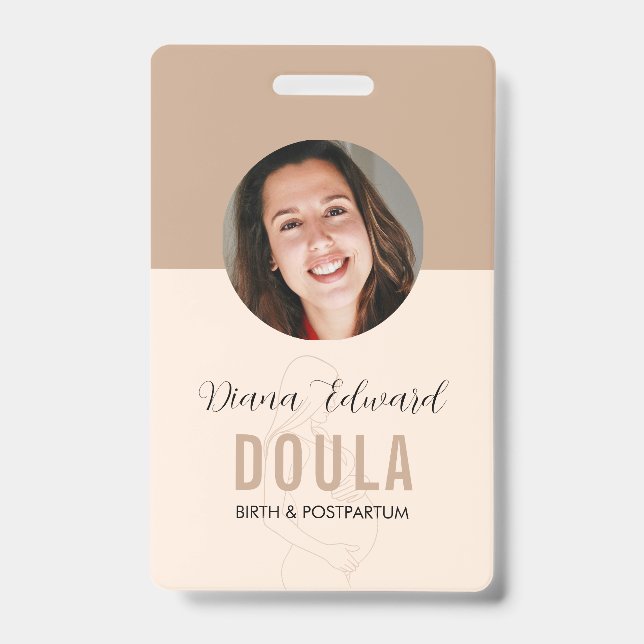 Minimal Doula Identity Photo Design in Soft Beige ID Badge (Front)