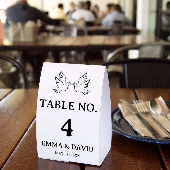 Minimal Dove Line Art Wedding Table Number Card (Insitu(Restaurant))