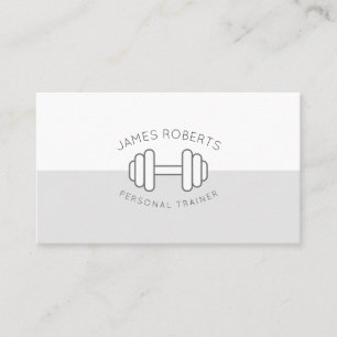 Minimal Dumbbell Personal Trainer Grey & White Business Card