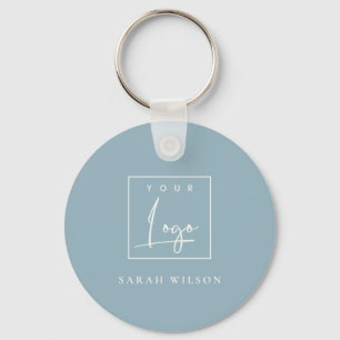 Minimal Dusky Blue Custom Promotion Business Logo Key Ring