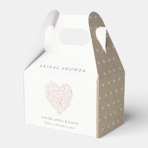 Minimal Dusky Blush Floral Heart Bridal Shower Favour Box