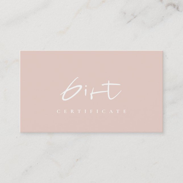 Minimal Dusky Pink Blush Script Gift Certificate (Front)