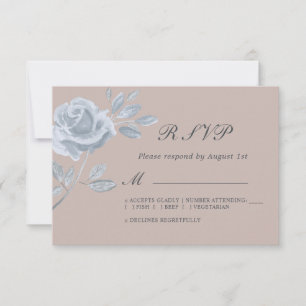 Minimal Dusty Blue and Blush Rose Wedding RSVP Card