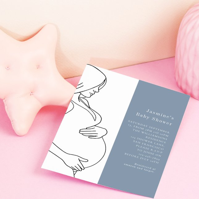  Minimal dusty blue baby shower Invitation (Creator Uploaded)