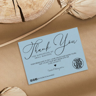 Minimal Dusty Blue Black Script Customer Thank You Business Card