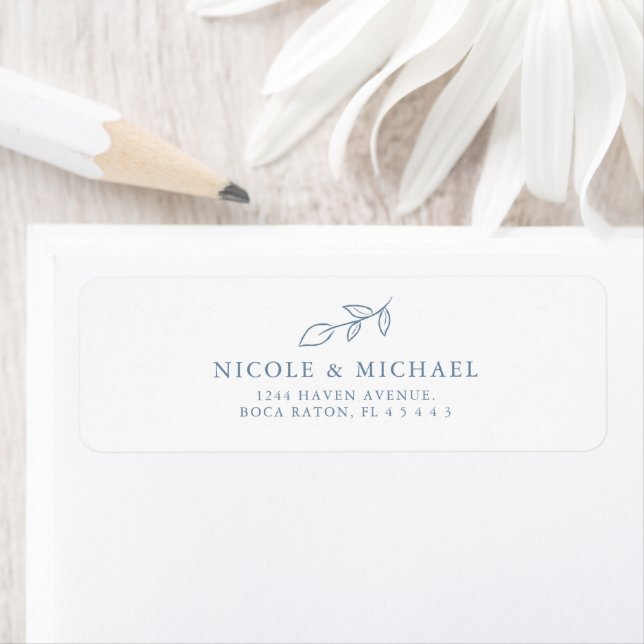 Minimal Dusty Blue Botanical Leaf Return Address Label (Insitu)