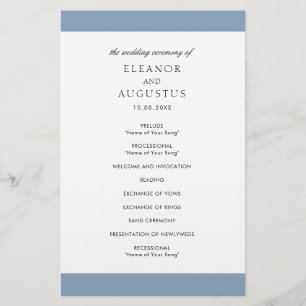 Minimal Dusty Blue Elegant Budget Wedding Program Flyer