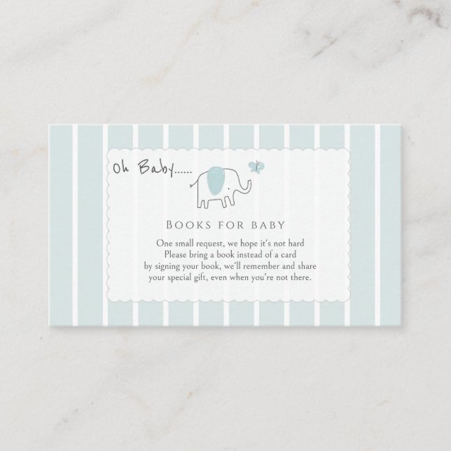 Minimal Dusty Blue Elephant Sketch Books for Baby Enclosure Card (Front)