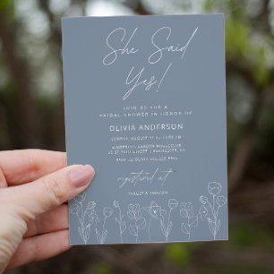 Minimal Dusty Blue Floral Bridal Shower Invitation