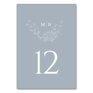 Minimal Dusty Blue Formal Monogram Wedding Table Number