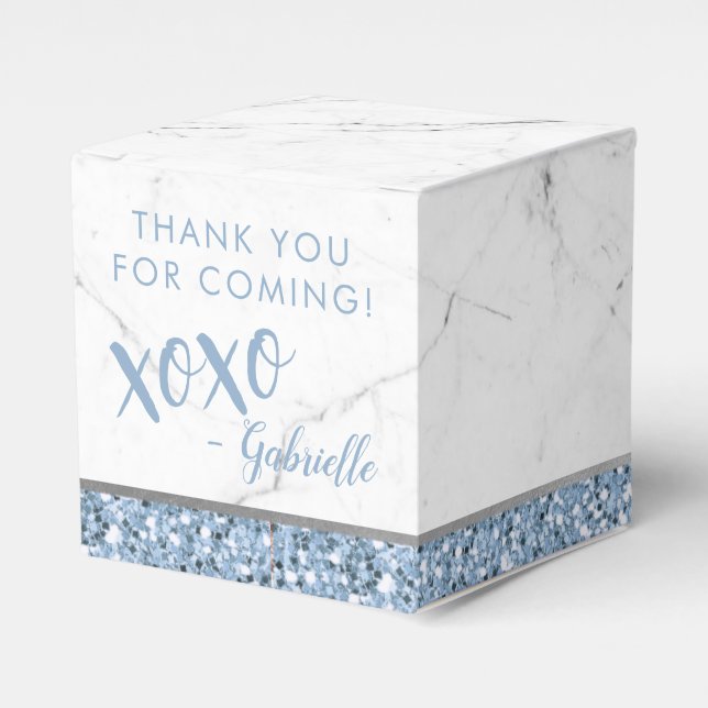 Minimal Dusty Blue Glitter Marble xoxo Favour Box (Front Side)