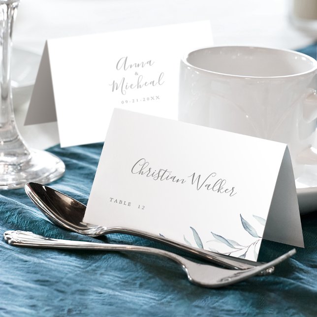 Minimal dusty blue greenery rustic Place Card (Minimal dusty blue greenery rustic Place Card)
