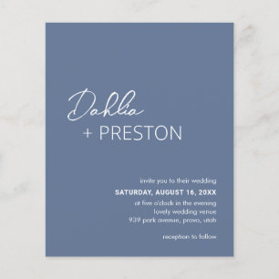 Minimal Dusty Blue Modern Budget Wedding Invite Flyer