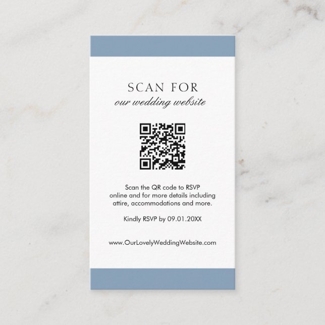 Minimal Dusty Blue Modern QR Code Wedding Enclosure Card (Front)