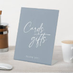 Minimal Dusty Blue Modern Script Cards and Gifts Pedestal Sign<br><div class="desc">Minimal Dusty Blue Modern Script Cards and Gifts Pedestal Sign. Can be used for weddings,  bridal showers,  baby showers,  etc.</div>