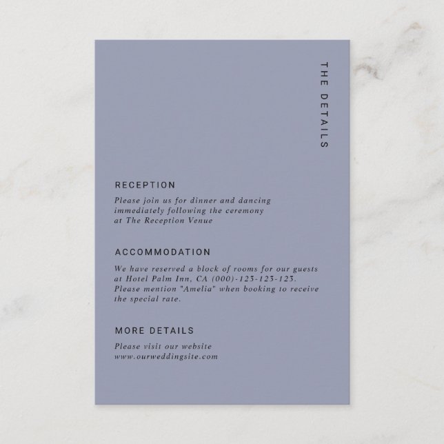 Minimal Dusty Blue Modern Simple Wedding Details Enclosure Card (Front)