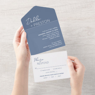 Minimal Dusty Blue Modern Wedding All In One Invitation