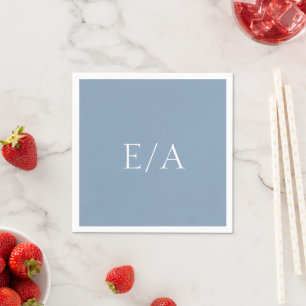 Minimal Dusty Blue Monogram Simple Elegant Wedding Napkin