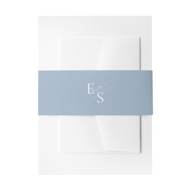 Minimal Dusty Blue Monogram Wedding Belly Band Invitation Belly Band (Front Example)