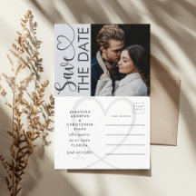 Minimal Dusty Blue Photo & Heart Save the Date An