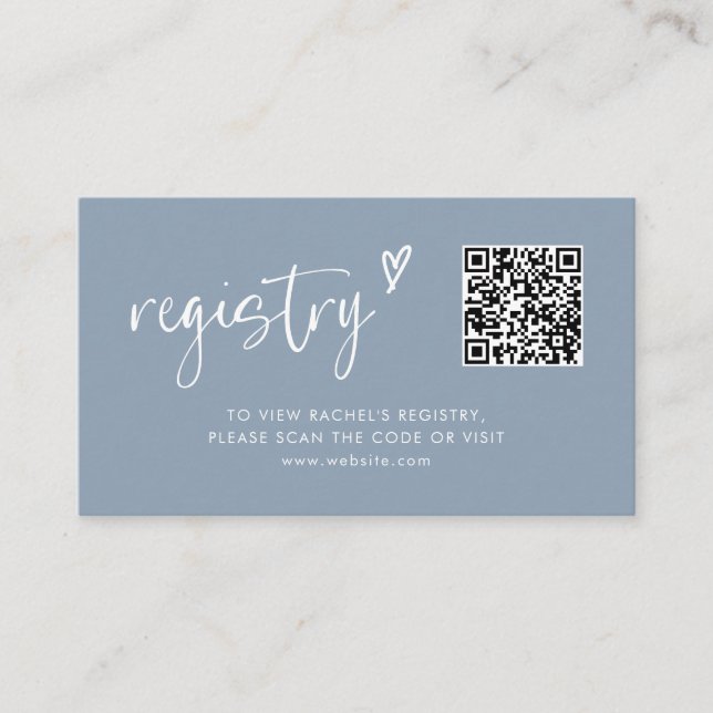 Minimal Dusty Blue Qr Code Bridal Shower Registry  Enclosure Card (Front)