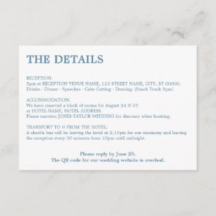 Minimal Dusty Blue QR Code Wedding Details Enclosure Card