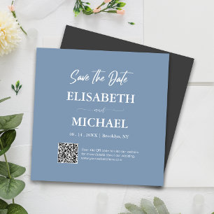 Minimal Dusty Blue Save The Date QR Code Wedding Magnetic Invitation