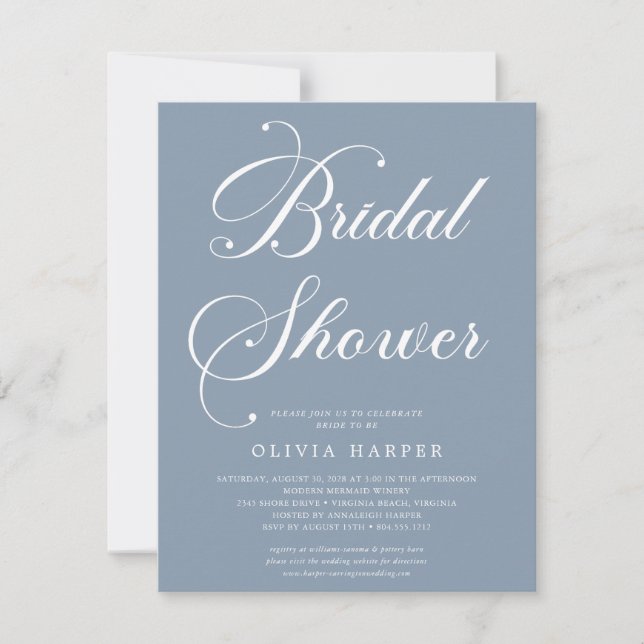 Minimal Dusty Blue Script Bridal Shower Invitation (Front)