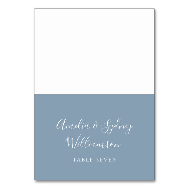 Minimal Dusty Blue Script Custom Name Place Card (Front)