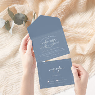 Minimal Dusty Blue Script Wedding All In One Invitation