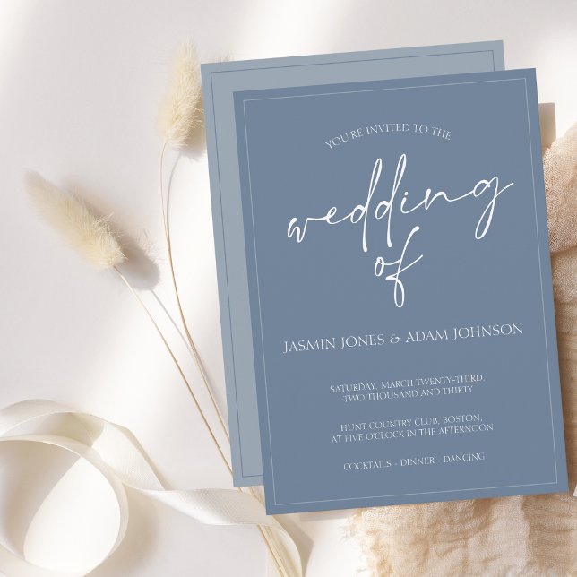 Minimal Dusty Blue Script Wedding Invitation (Creator Uploaded)